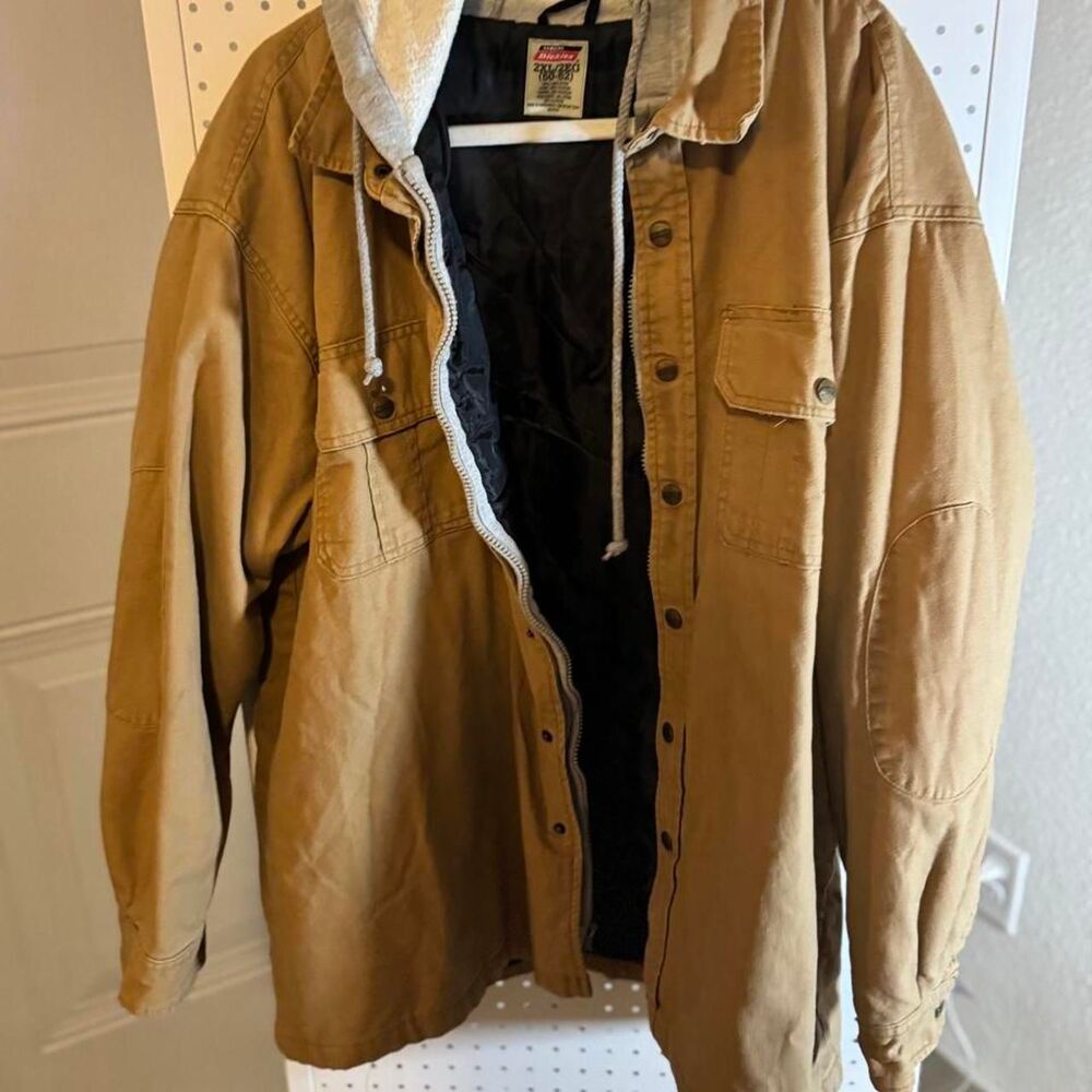 Dickies Hooded Canvas Work Jacket 2XL Brown Quilted Lined Y2K